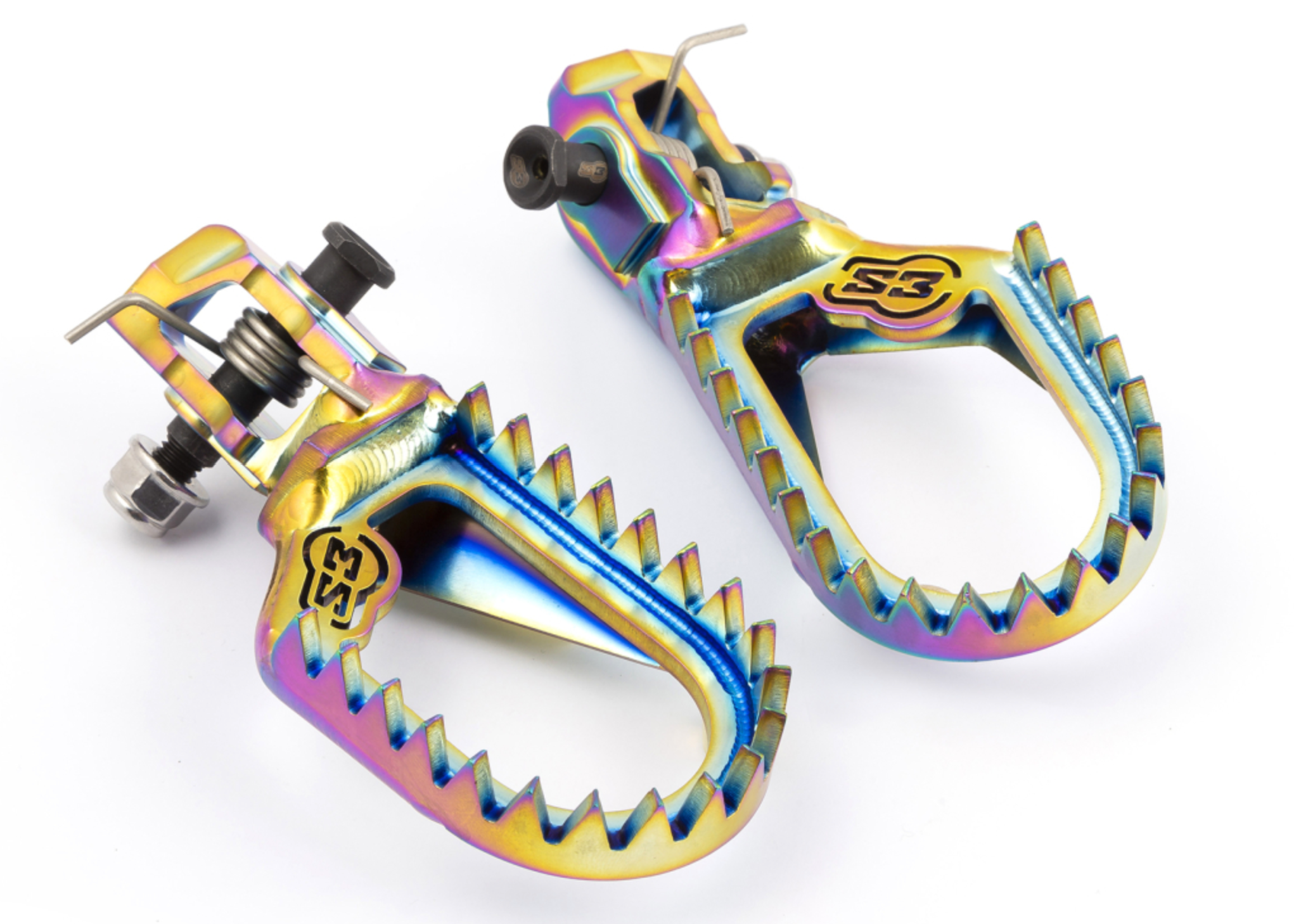 TITANIUM S3 FOOTPEGS RAINBOW suits KTM/HUSKY/BETA/GASGAS  Position: Back and low centre of gravity Material: Titanium Grade 5